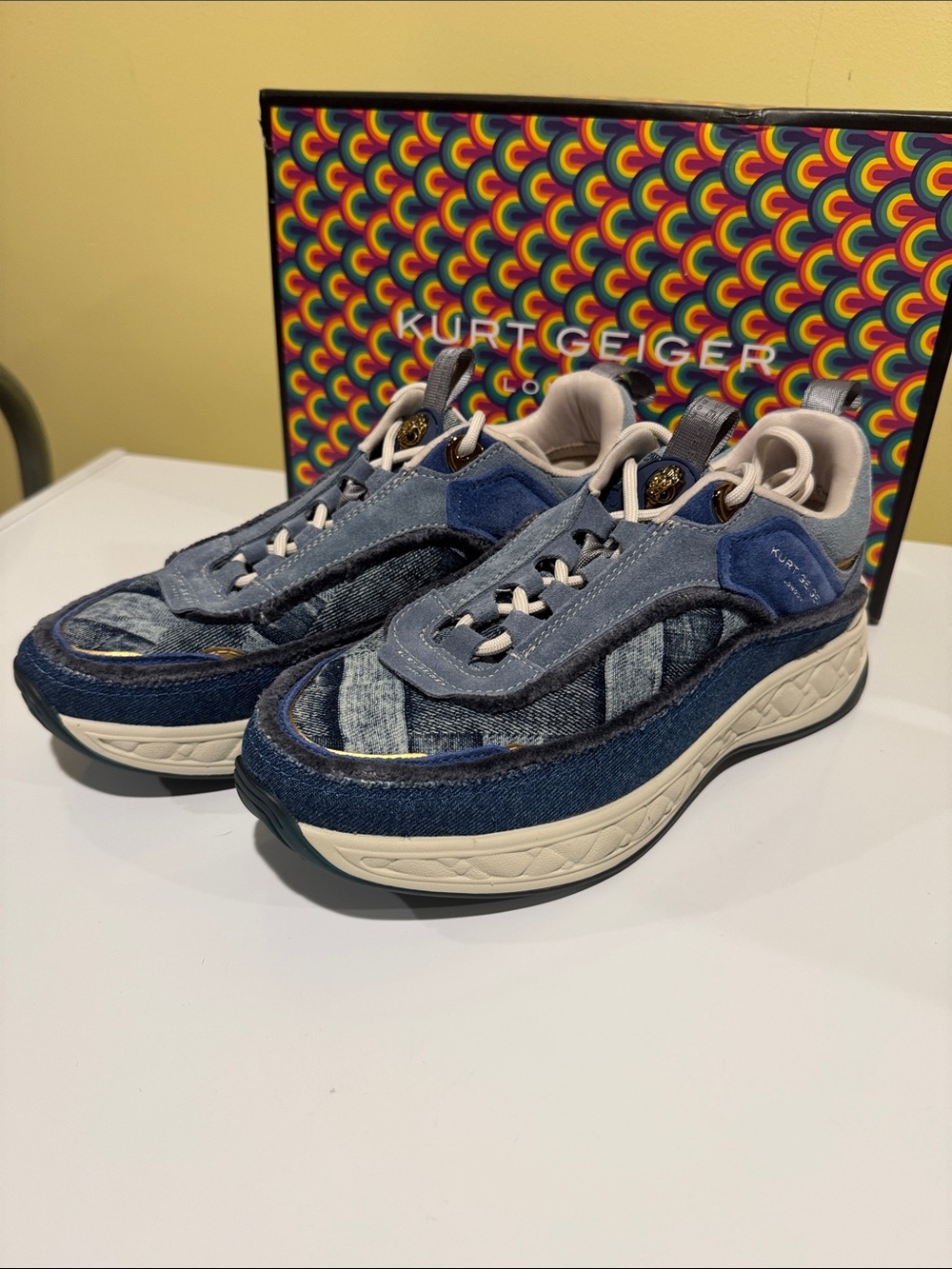New Kurt Geiger denim sneakers size 8.